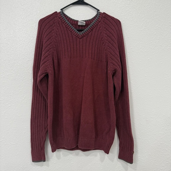 Columbia Other - Columbia Sportswear V Neck Sweater Burgundy Ribbed Knit Mens Size L Cotton